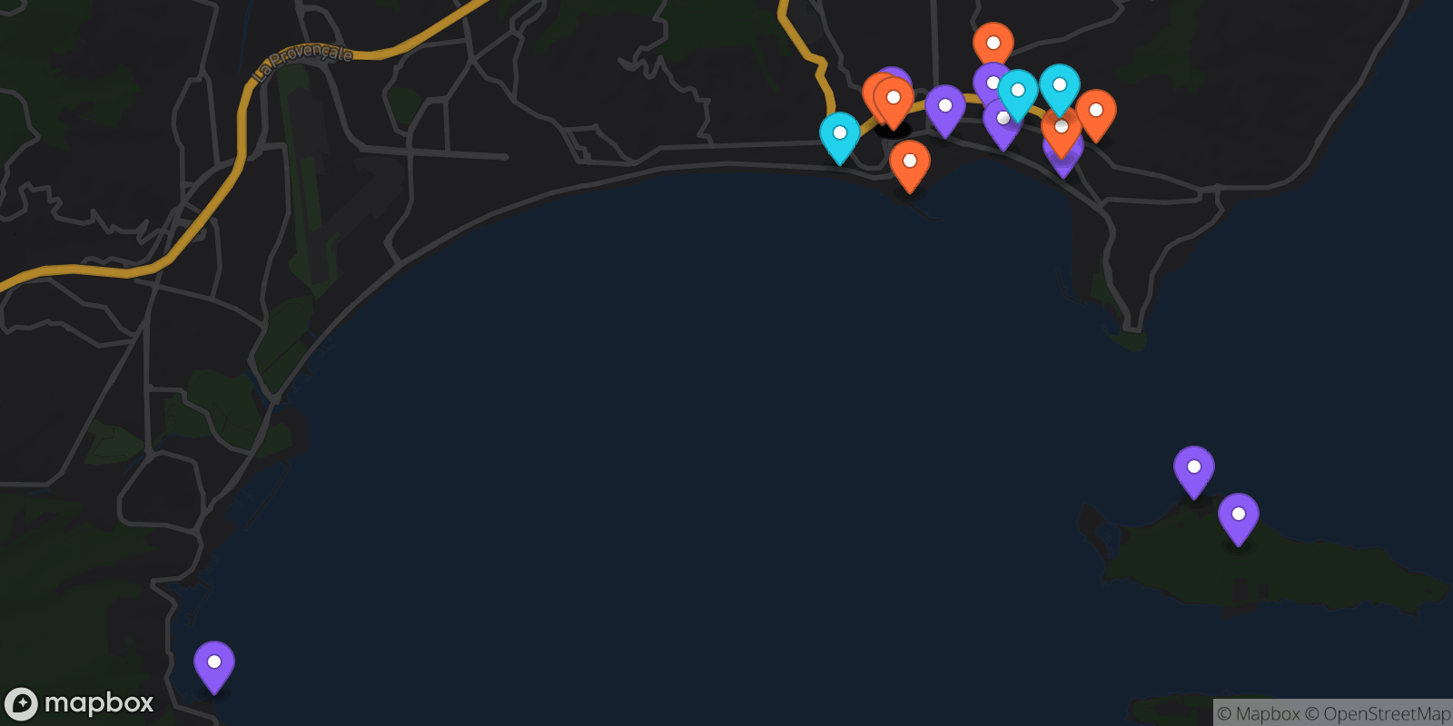 Map showing 30 locations