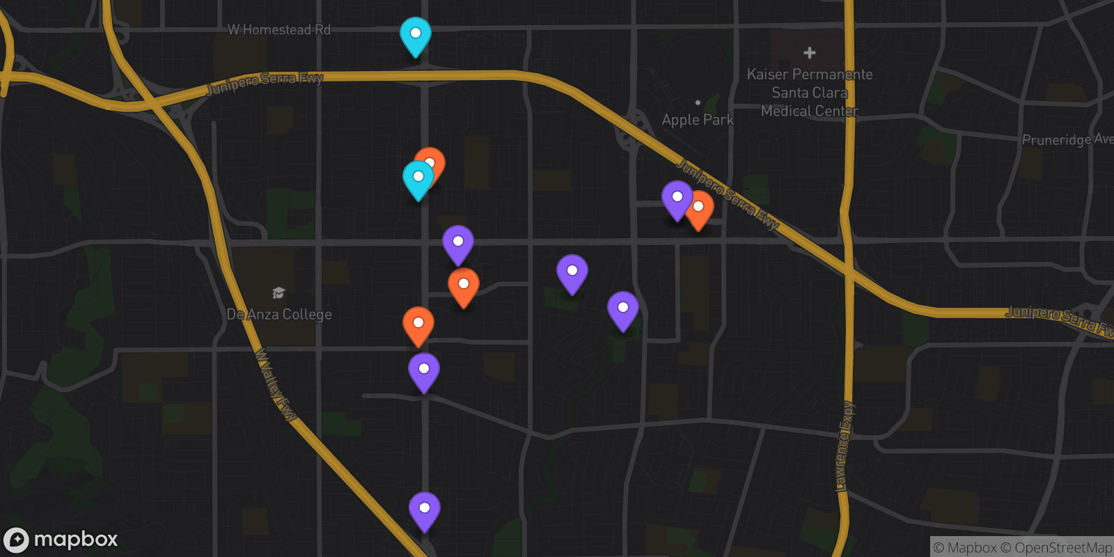 Map showing 13 locations
