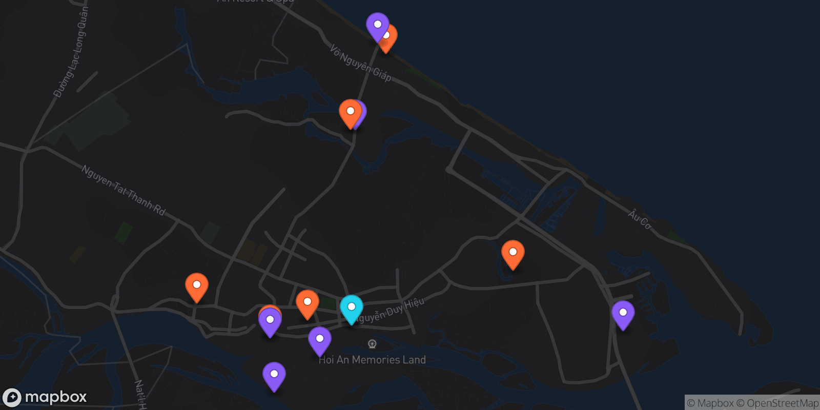 Map showing 14 locations