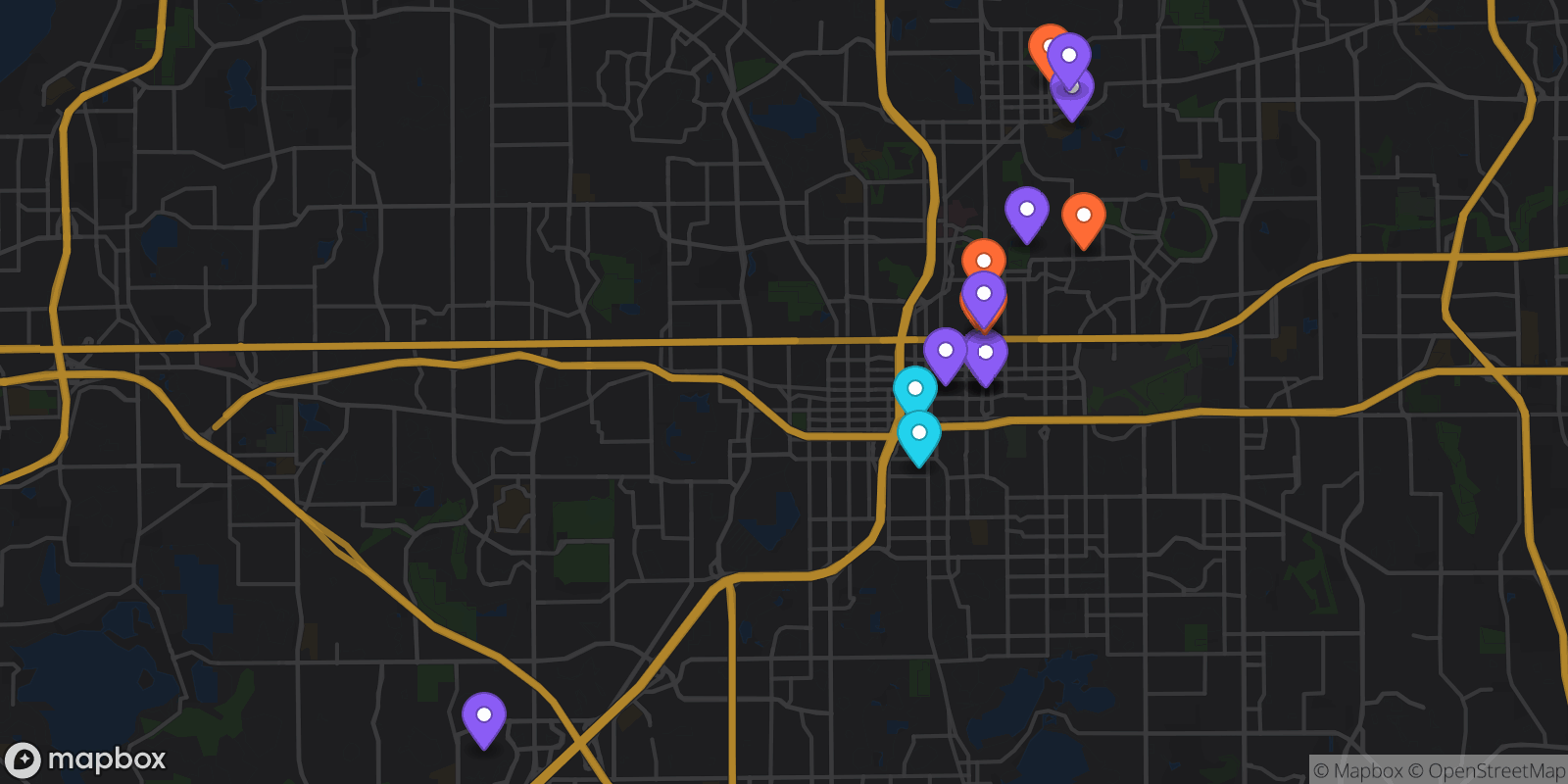 Map showing 17 locations