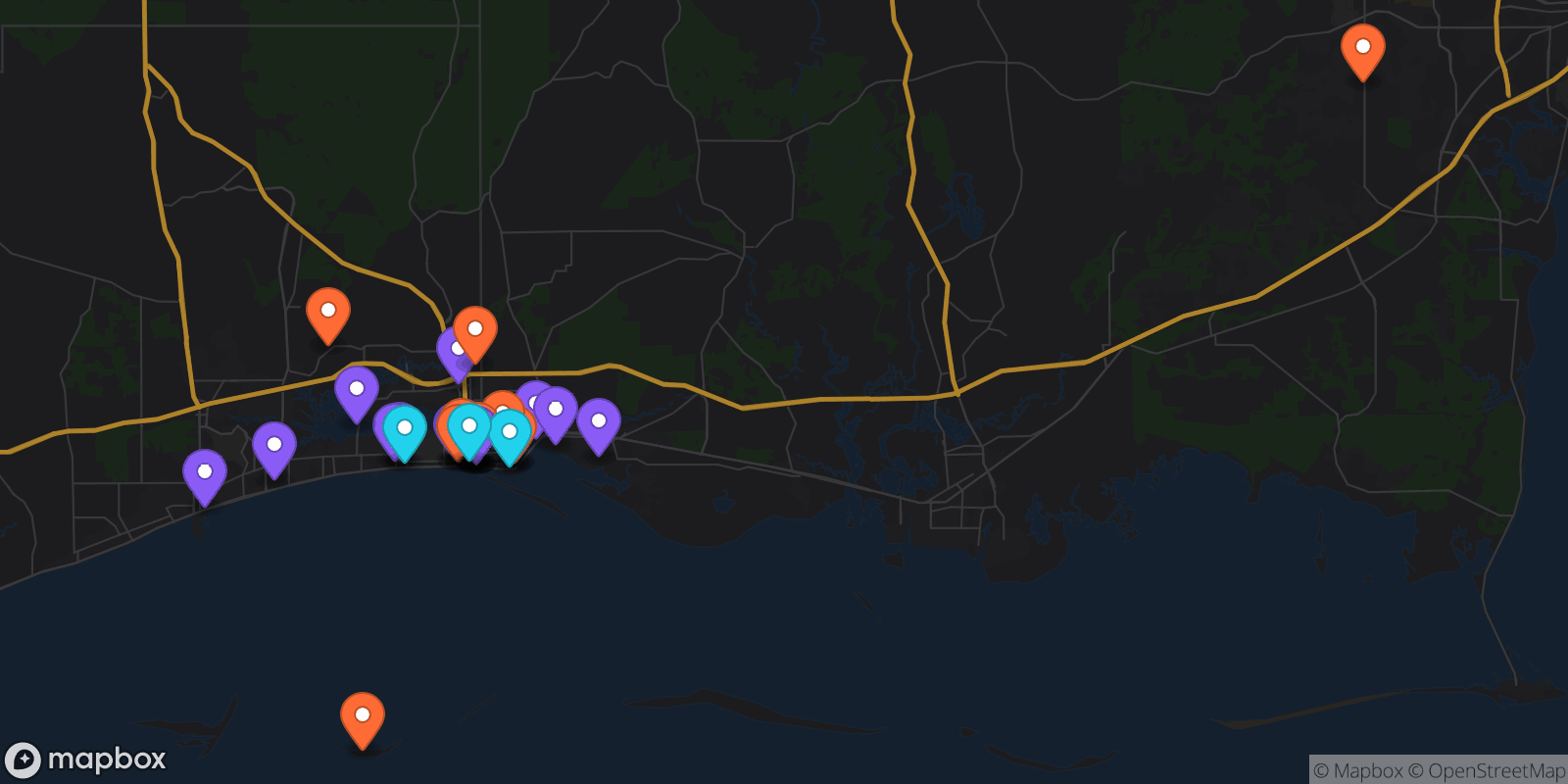 Map showing 33 locations