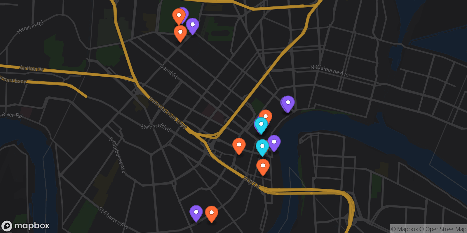 Map showing 18 locations