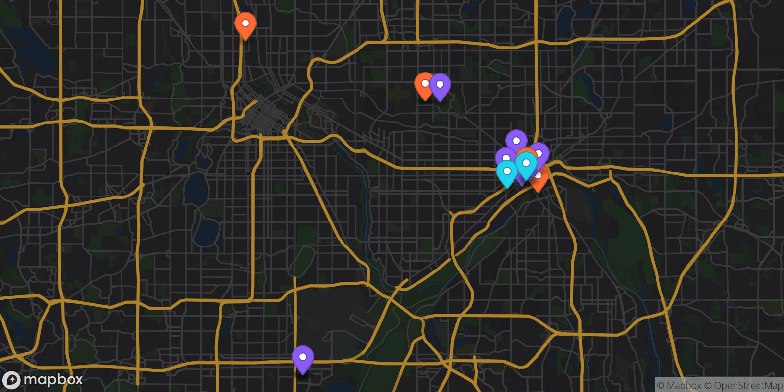 Map showing 17 locations