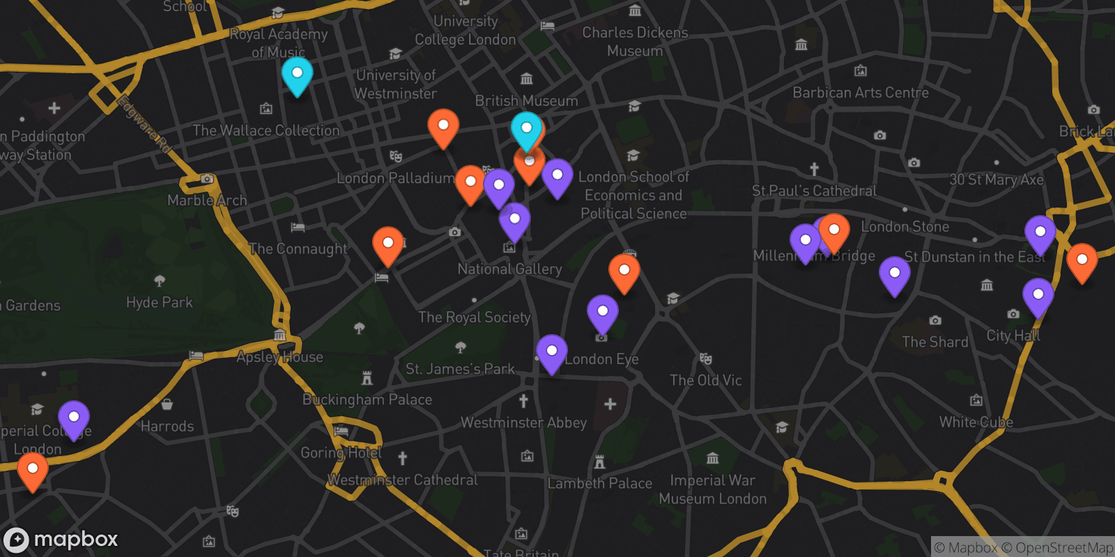 Map showing 22 locations