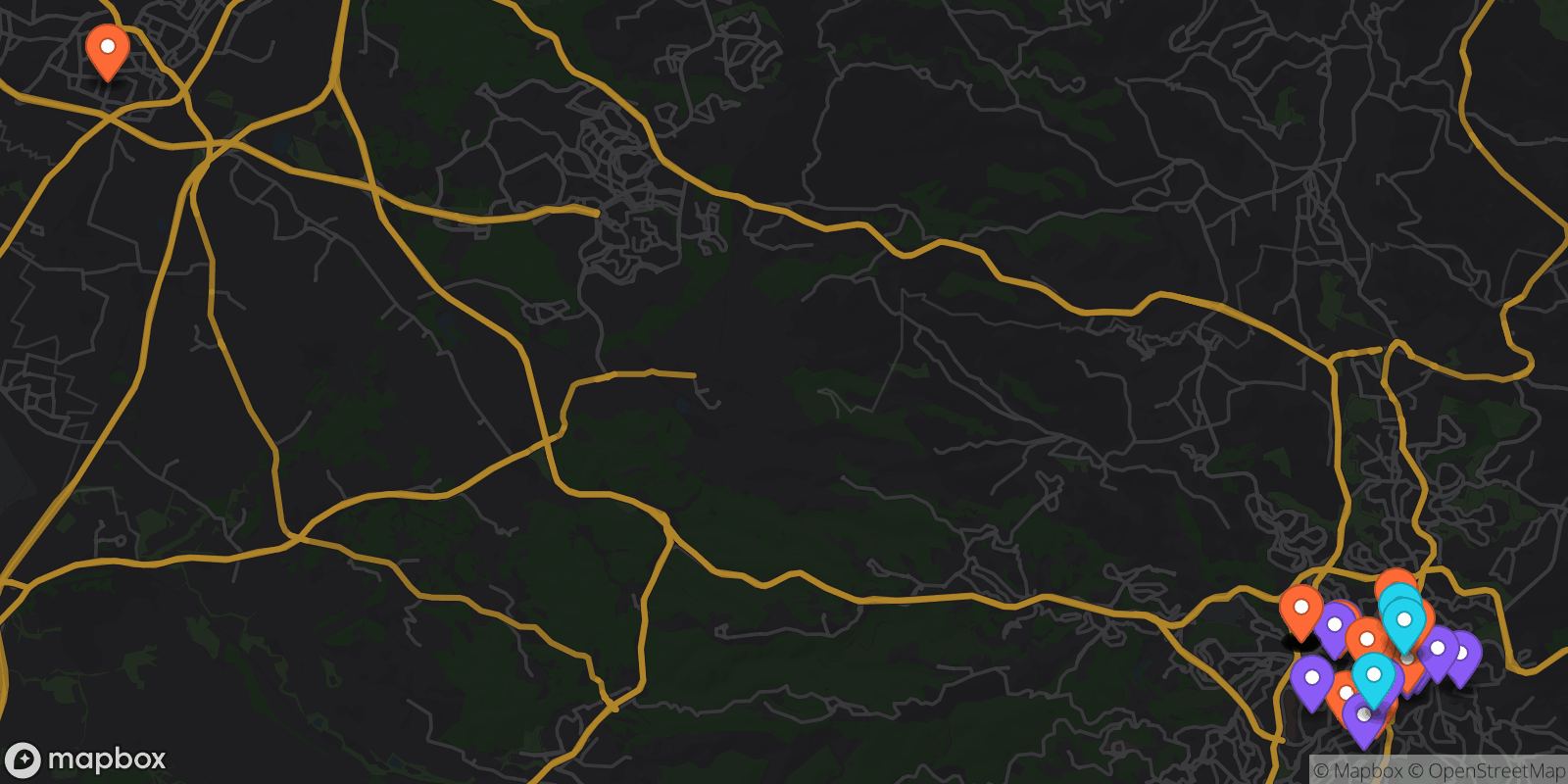 Map showing 38 locations