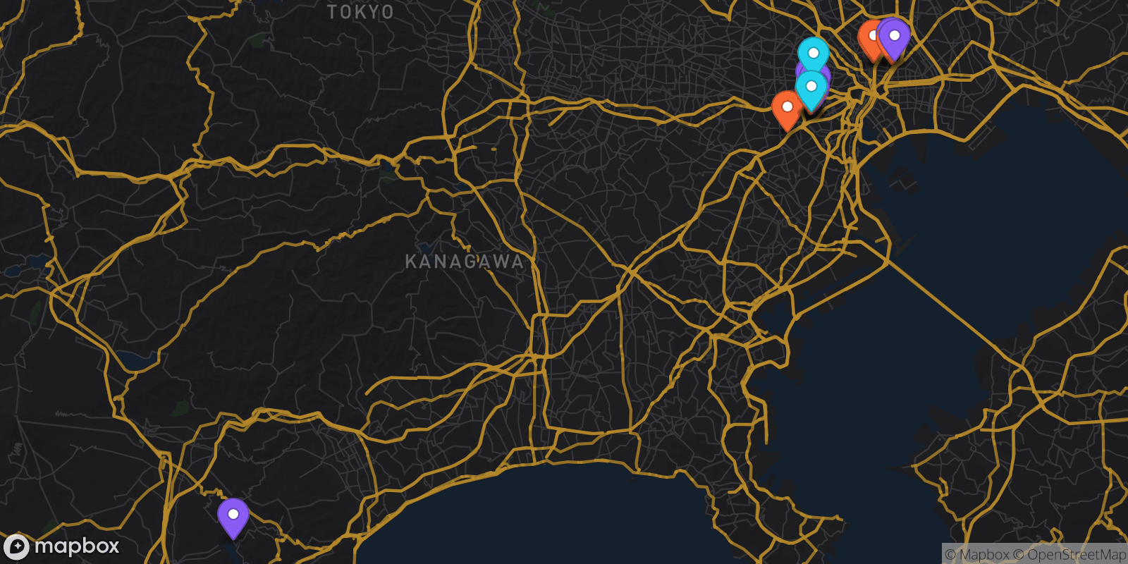 Map showing 14 locations