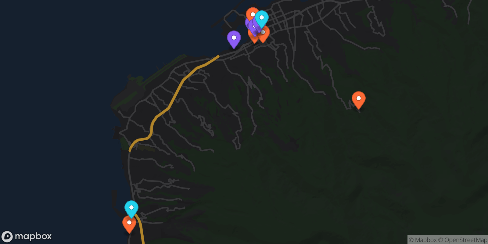 Map showing 17 locations