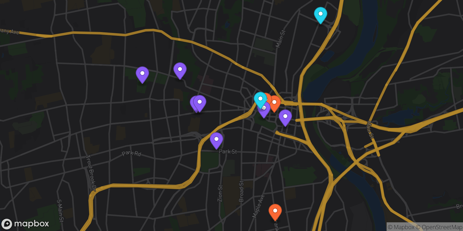 Map showing 12 locations