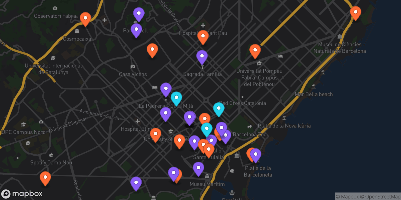 Map showing 35 locations