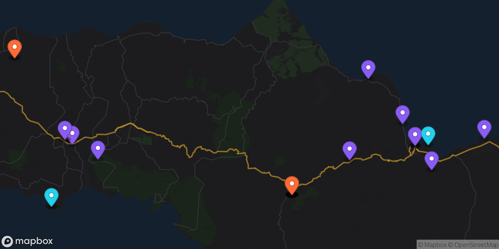 Map showing 32 locations
