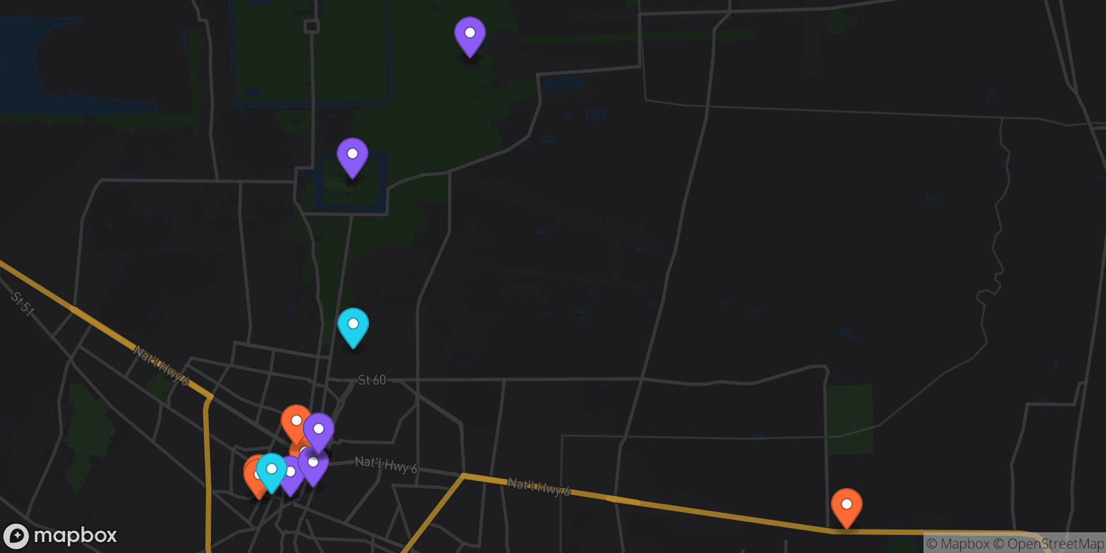 Map showing 16 locations