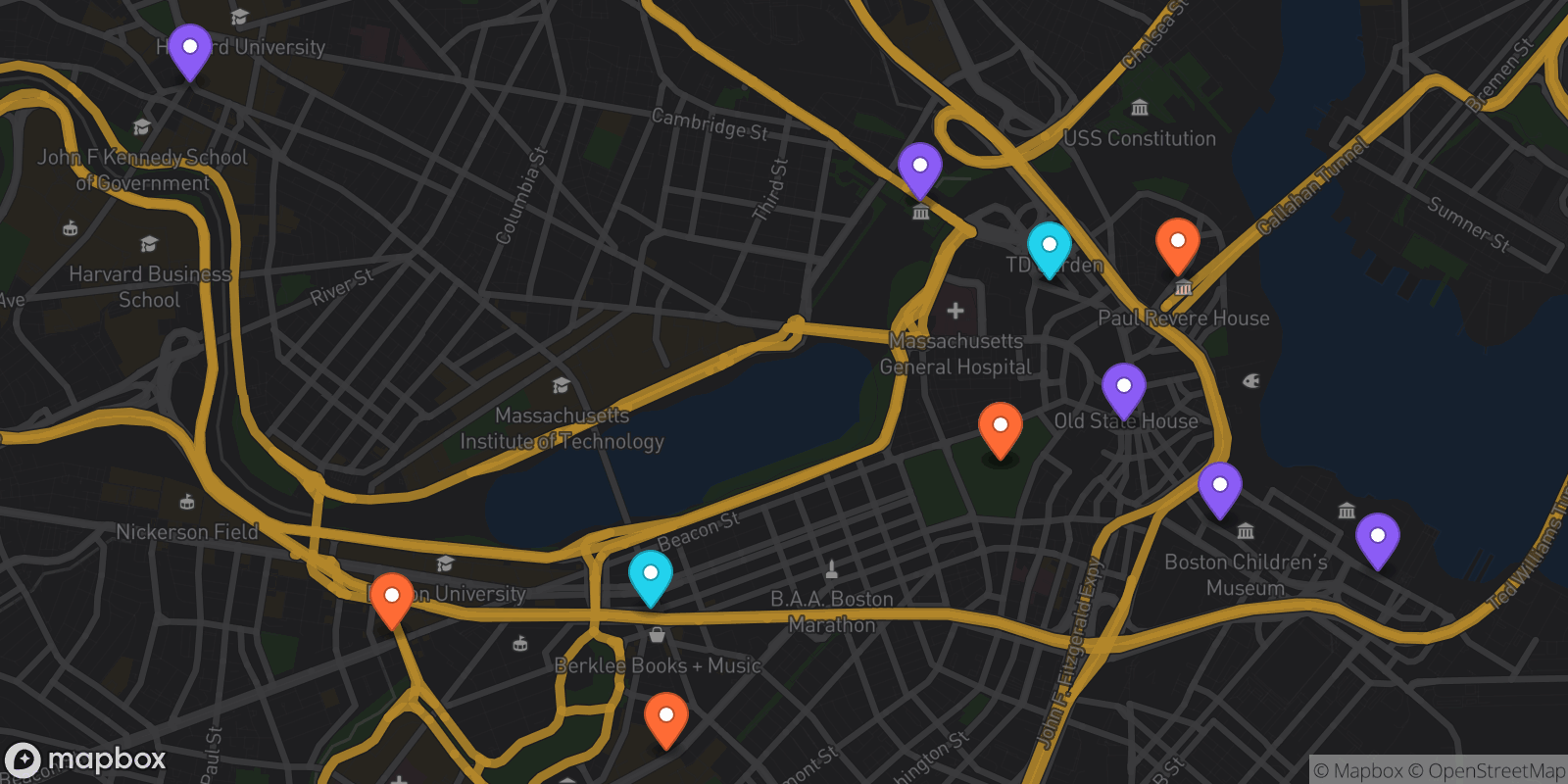 Map showing 12 locations
