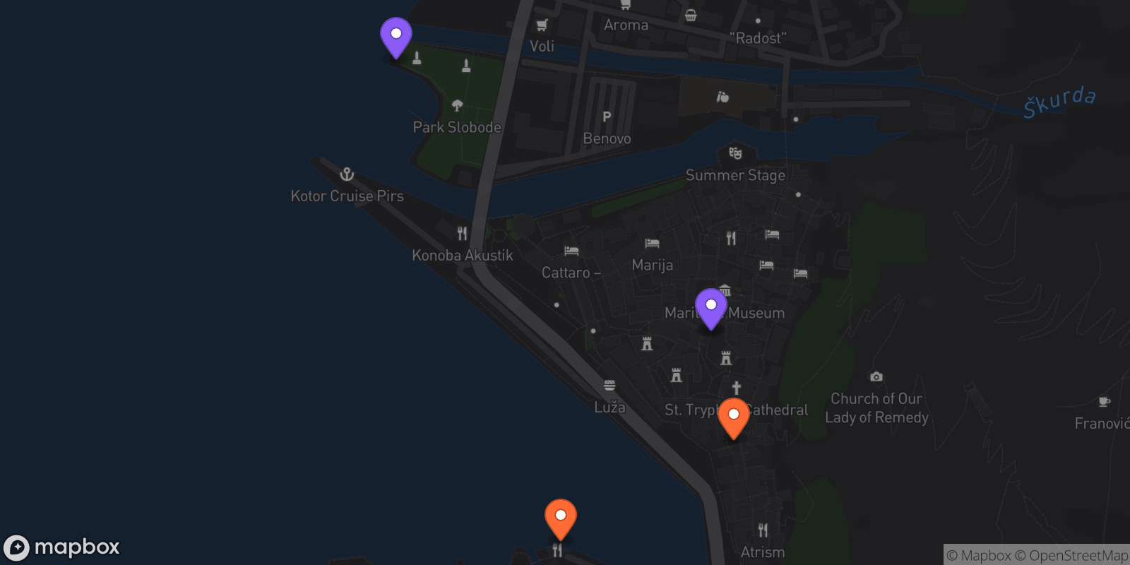 Map showing 5 locations