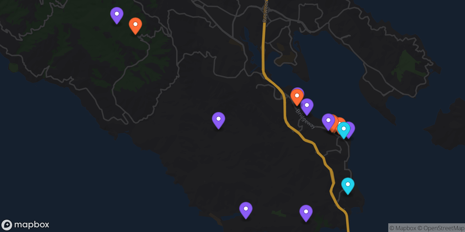 Map showing 16 locations