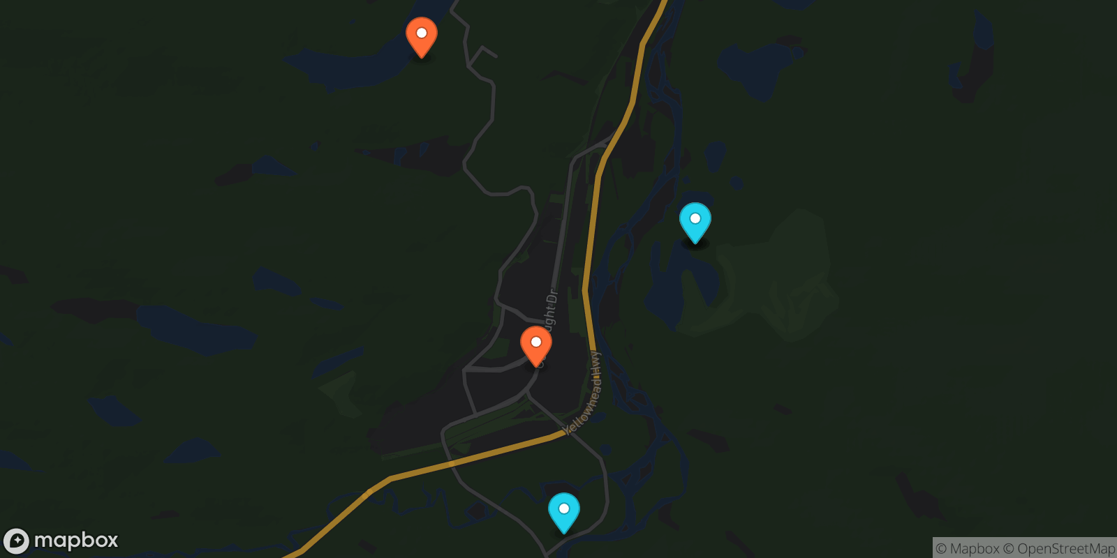 Map showing 6 locations