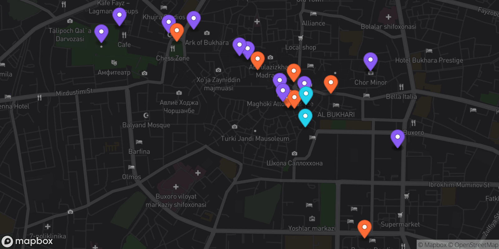 Map showing 24 locations