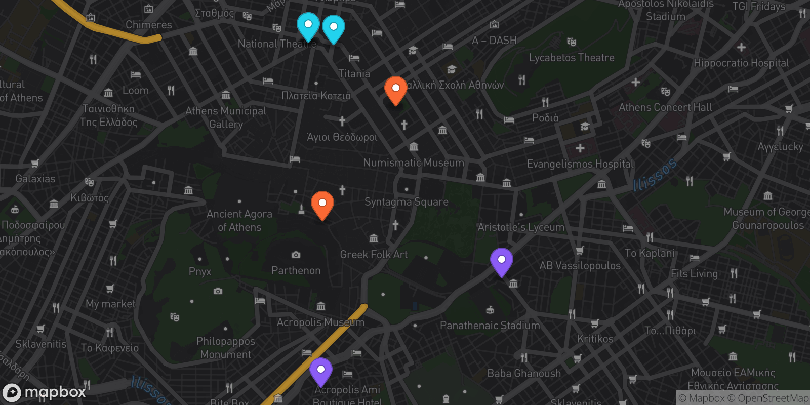 Map showing 8 locations