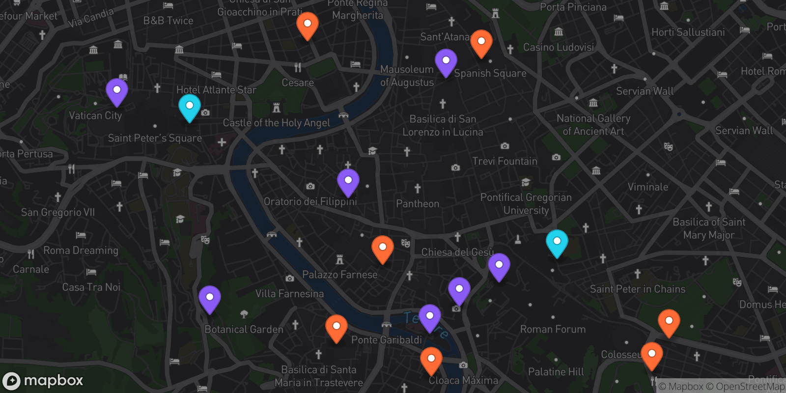 Map showing 16 locations