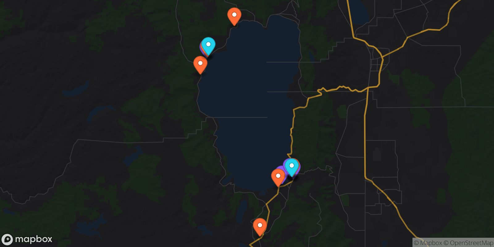 Map showing 16 locations