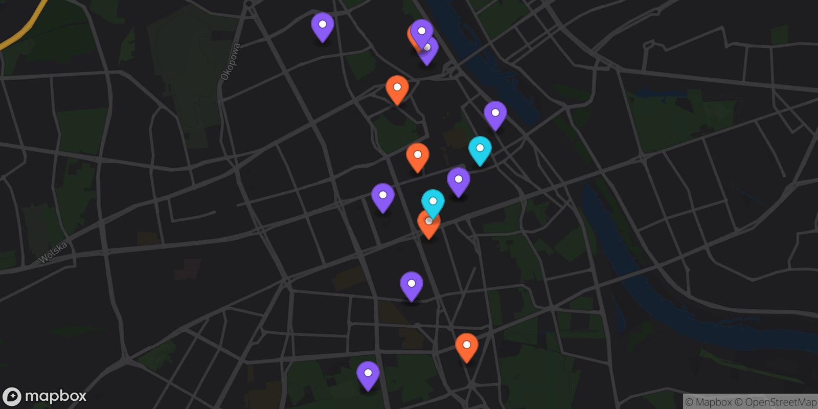 Map showing 17 locations