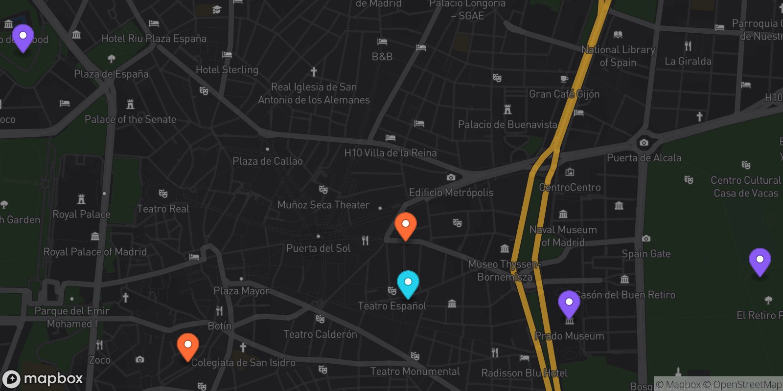 Map showing 6 locations