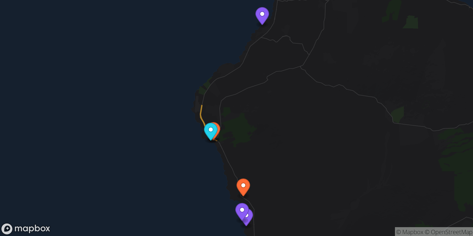 Map showing 7 locations