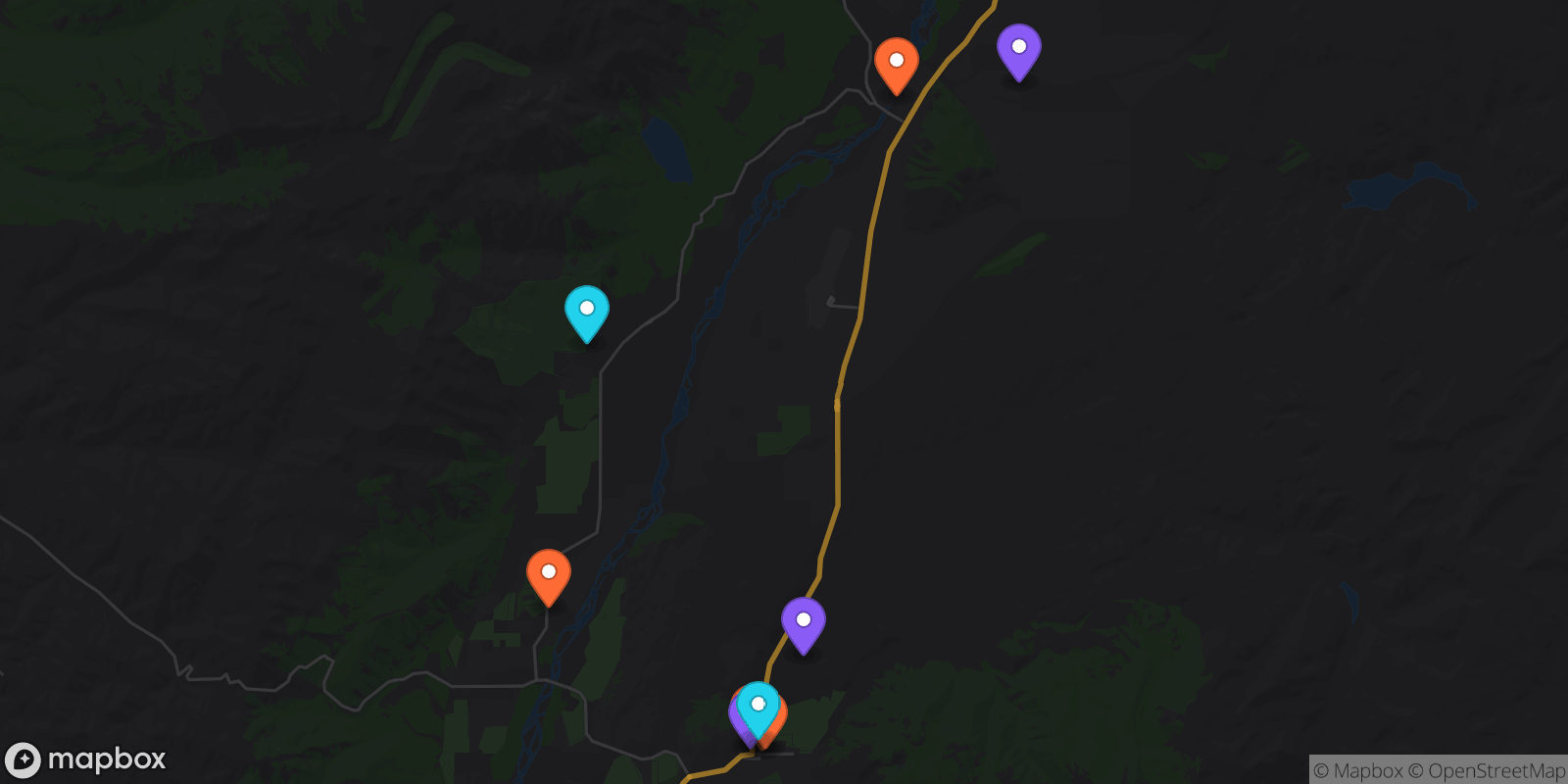 Map showing 10 locations