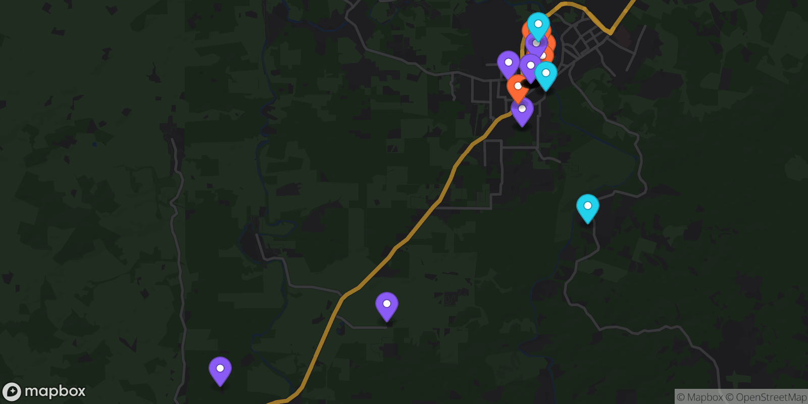 Map showing 31 locations