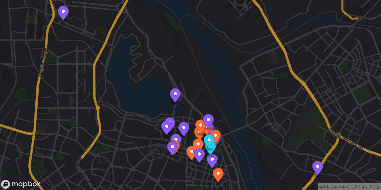 Map showing 23 locations