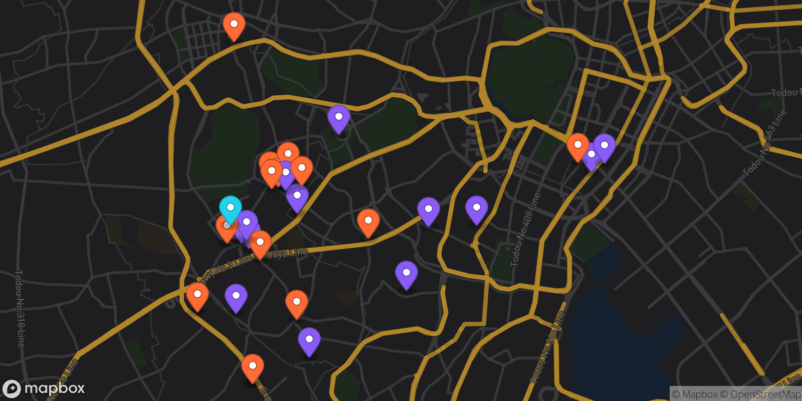 Map showing 28 locations