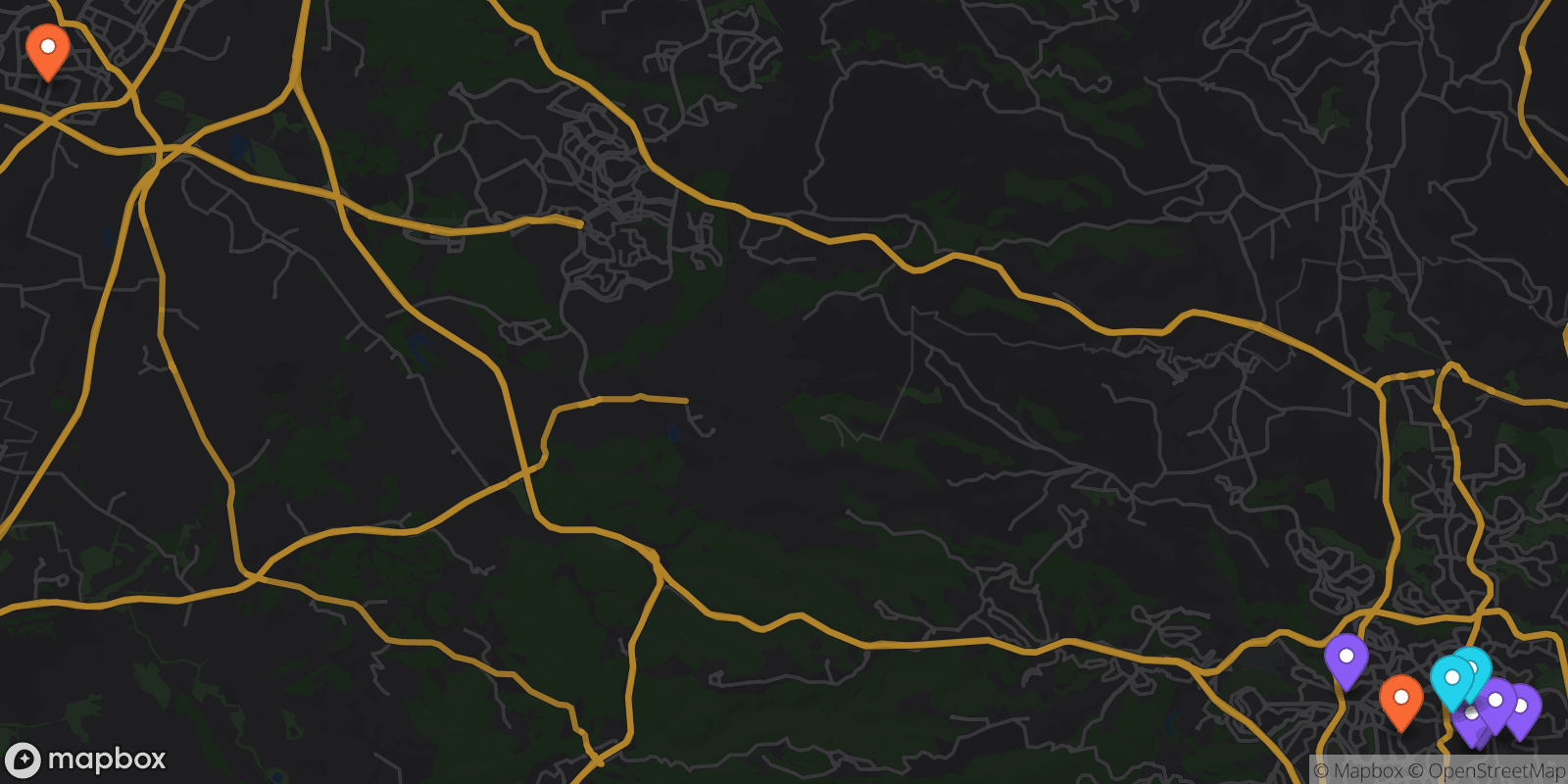 Map showing 11 locations