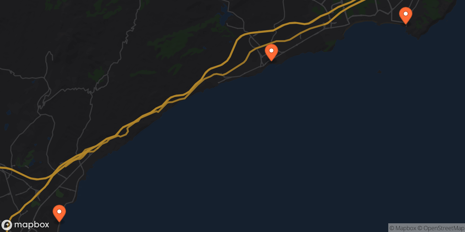 Map showing 3 locations