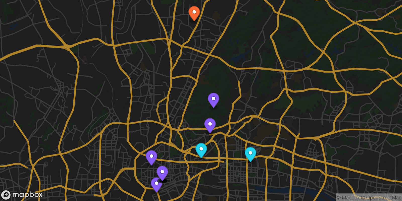 Map showing 15 locations