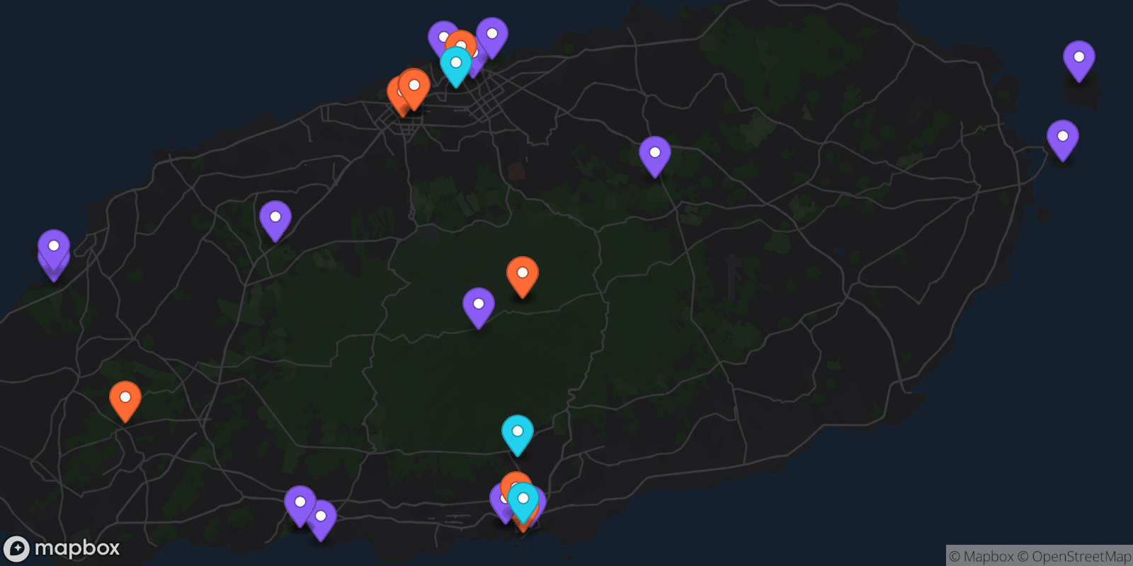Map showing 29 locations