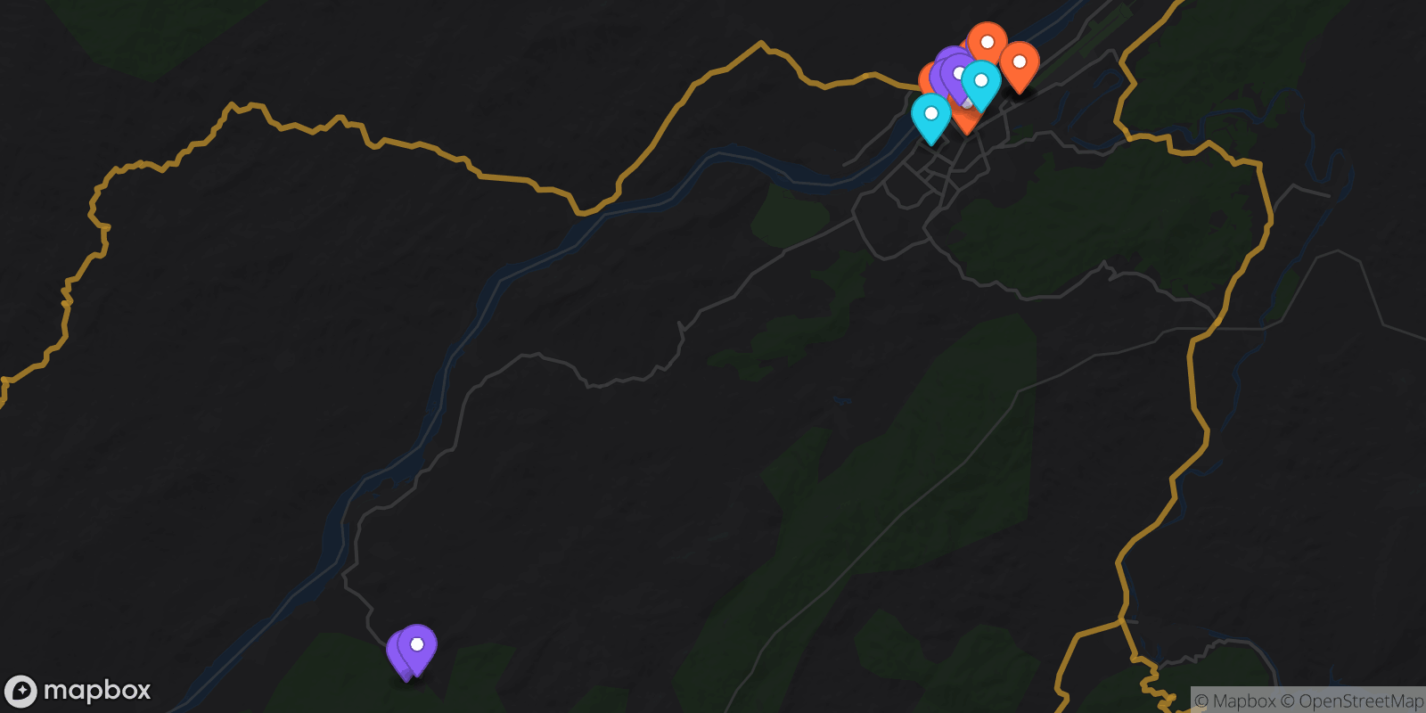 Map showing 16 locations