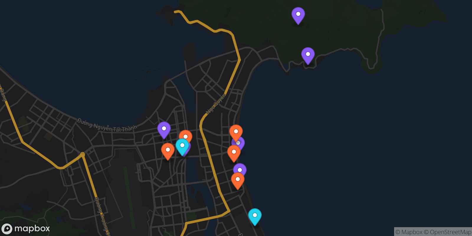 Map showing 13 locations