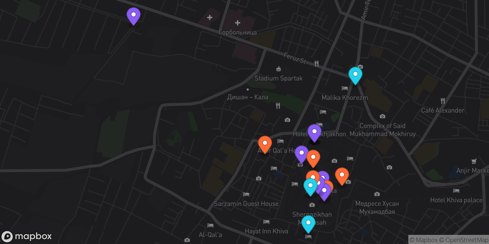 Map showing 16 locations