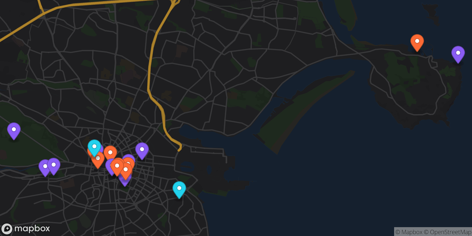 Map showing 20 locations