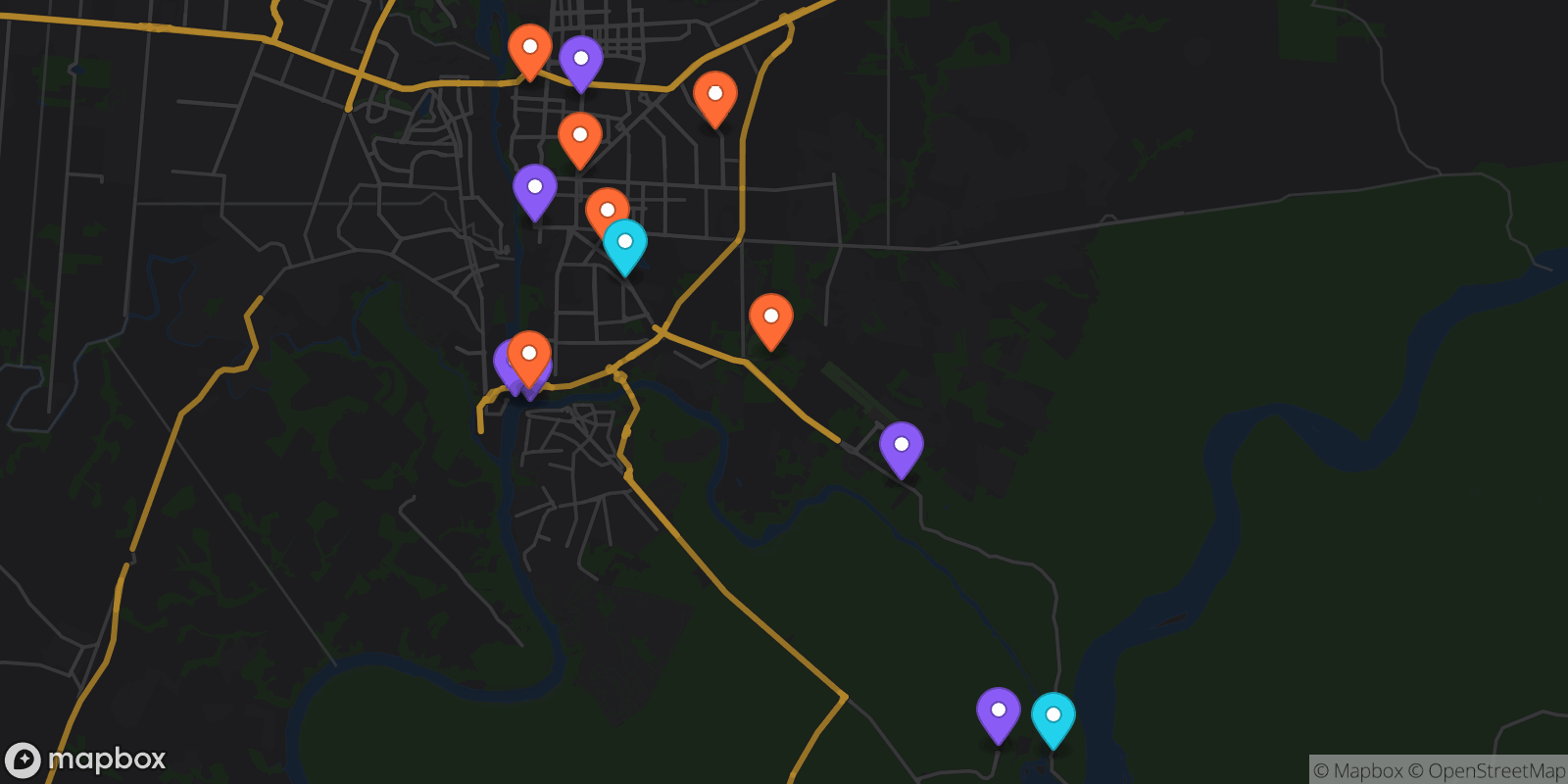 Map showing 14 locations