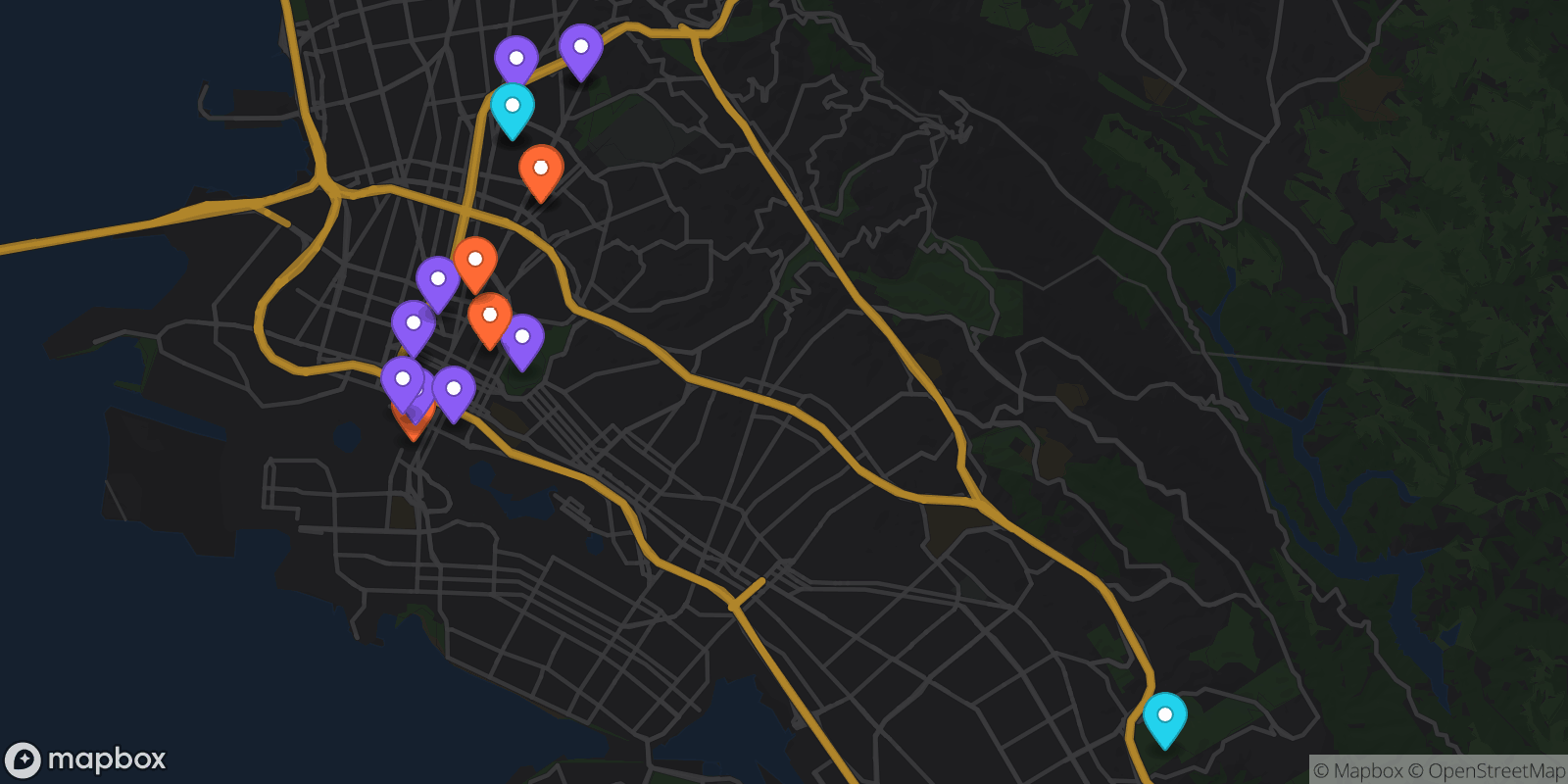 Map showing 18 locations