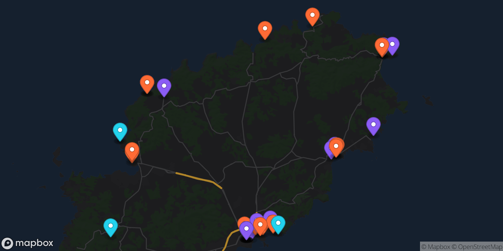Map showing 42 locations