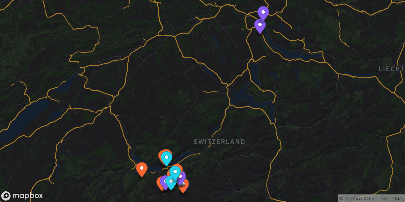 Map showing 25 locations