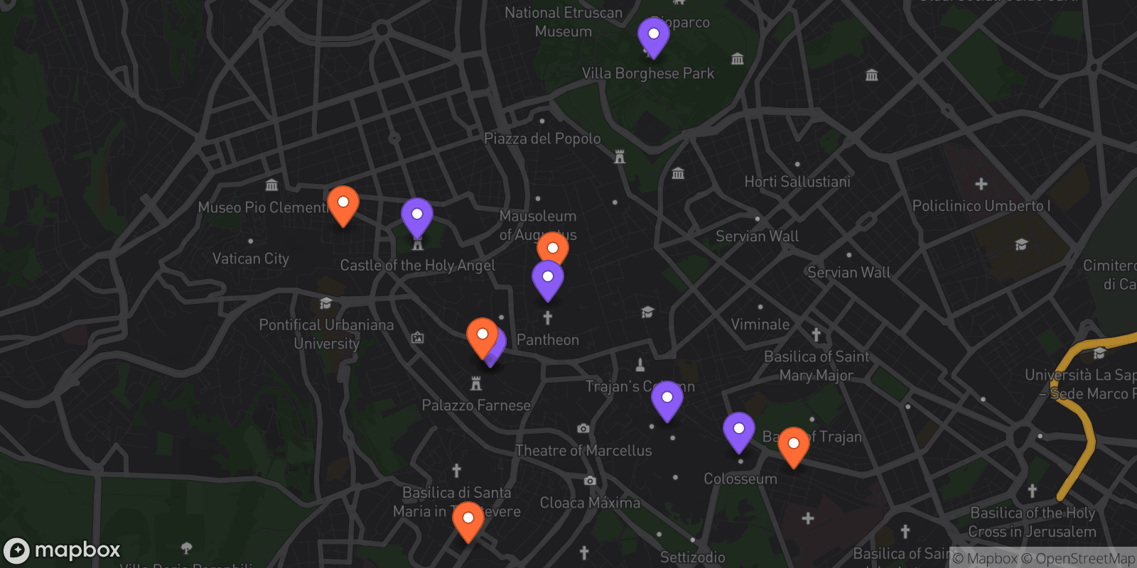 Map showing 12 locations