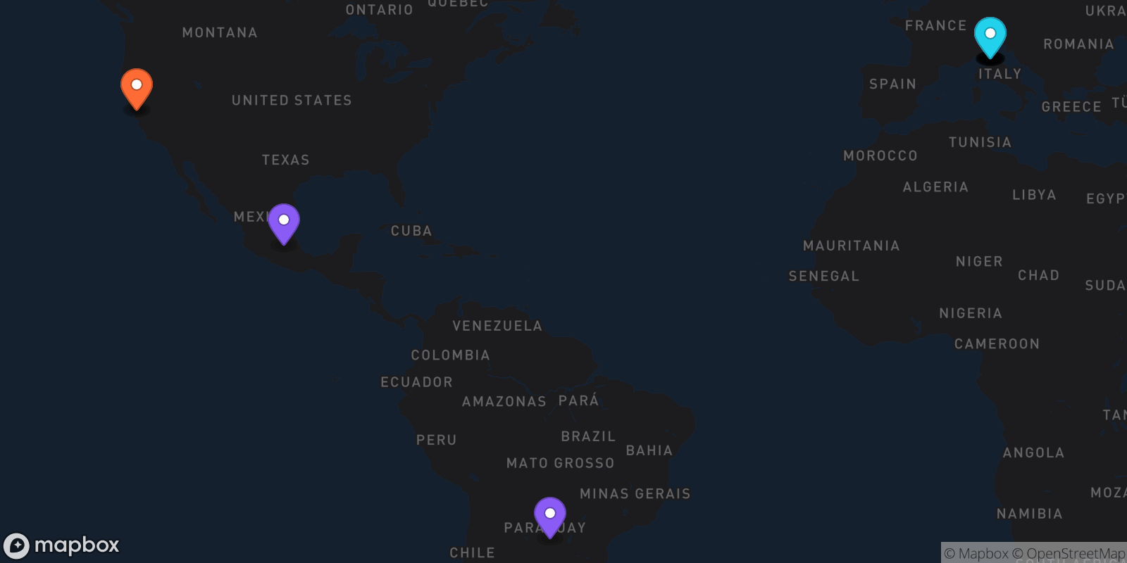Map showing 15 locations