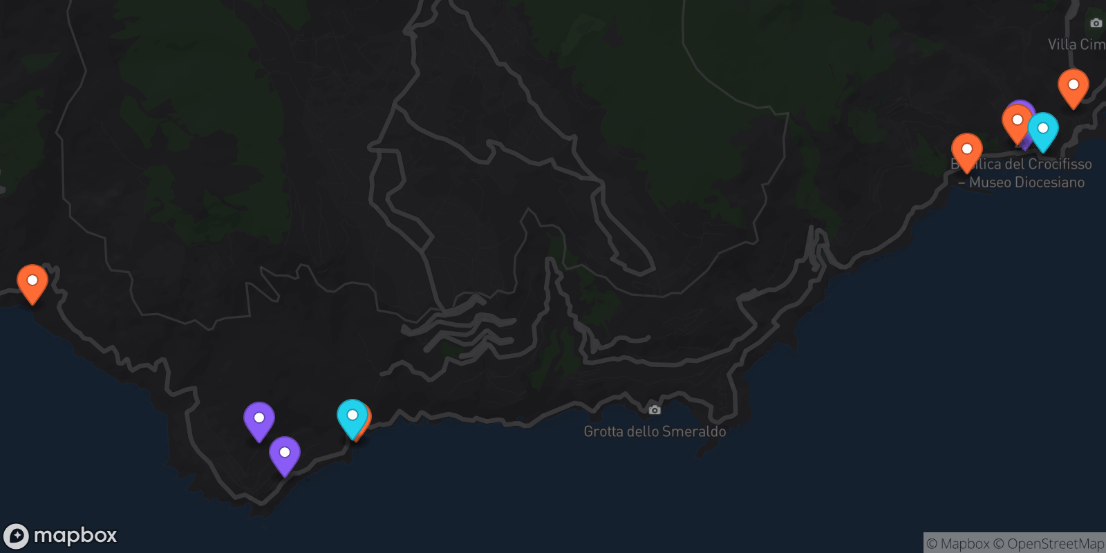 Map showing 11 locations