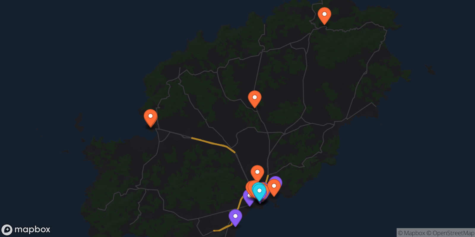 Map showing 24 locations
