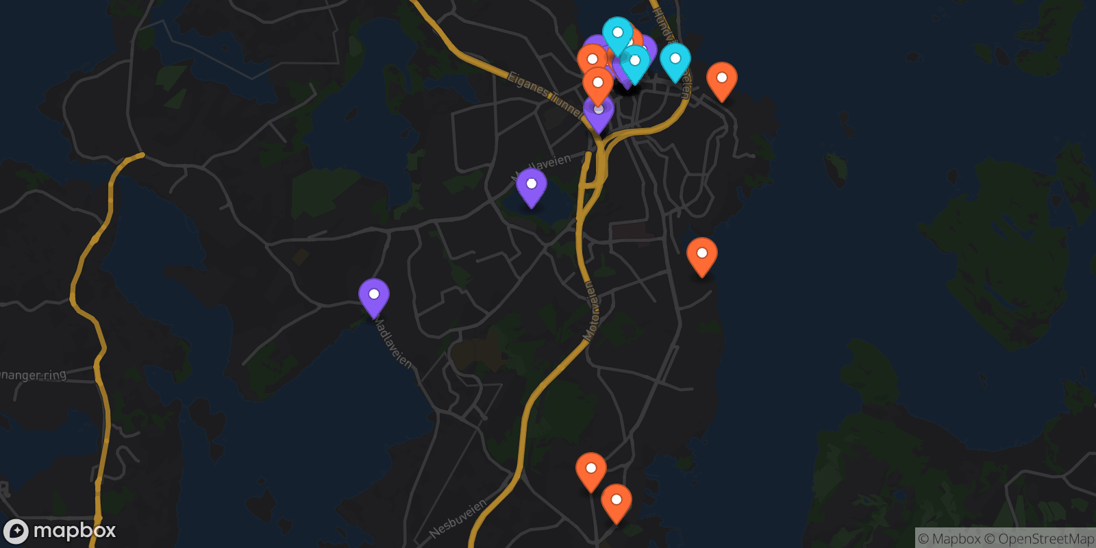 Map showing 31 locations