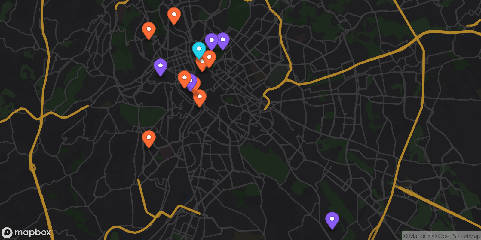 Map showing 14 locations