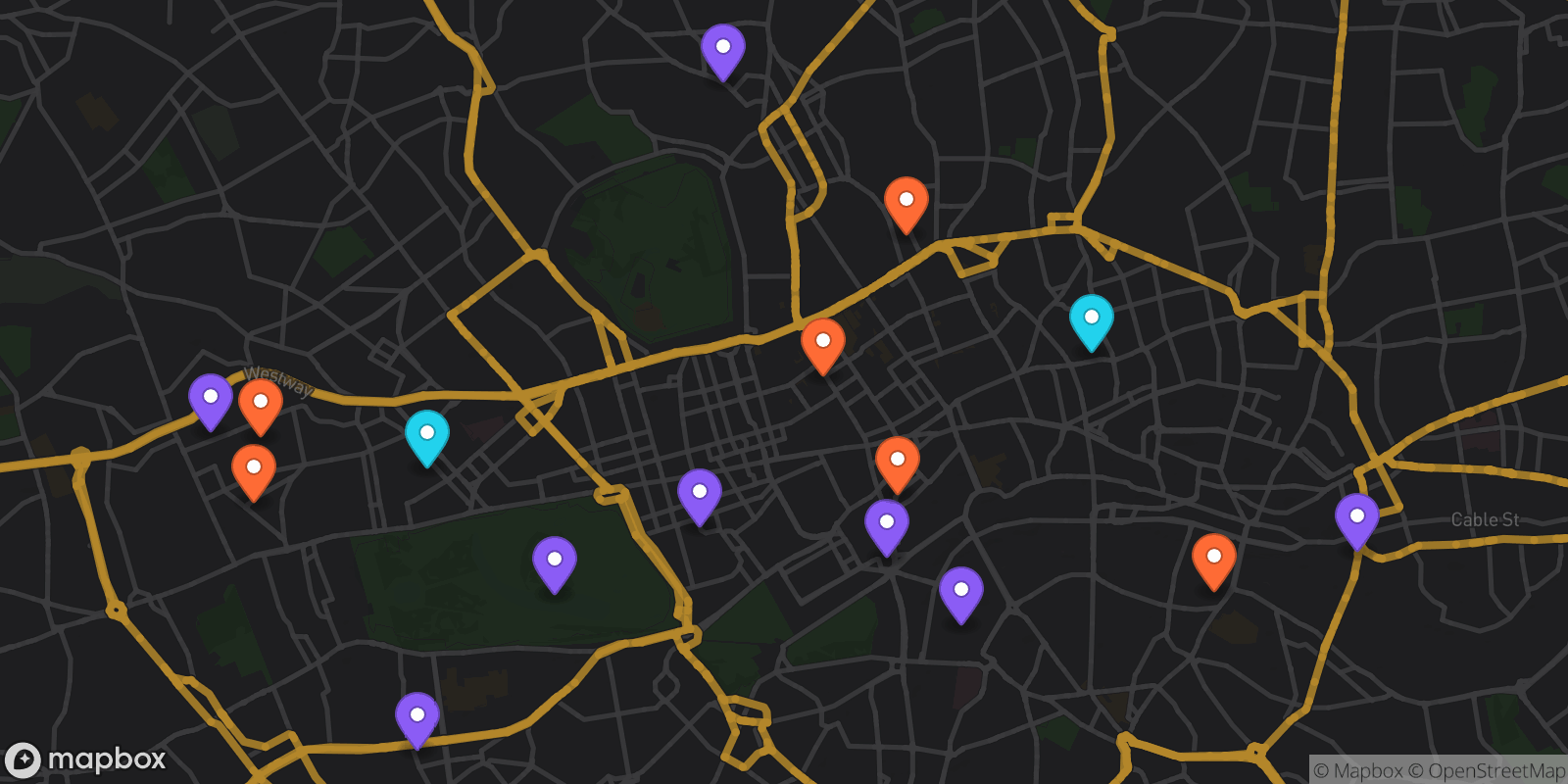 Map showing 16 locations