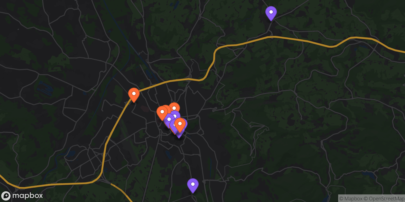 Map showing 19 locations